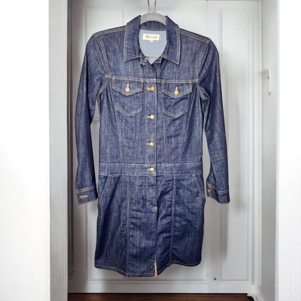 Madewell Shirt Dress Long Sleeves Button Front Knee Length Denim  XS